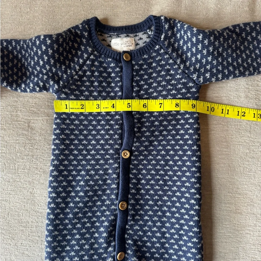 Little Planet by Carter’s Organic Cotton Knit Jumpsuit 9M Blue White Fair Isle